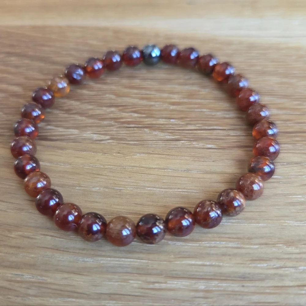 Hessonite Garnet Beaded Stretch Bracelet | Handmade | Orange